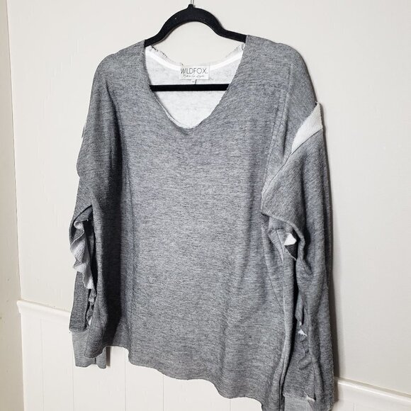 WILDFOX Adri Gray Burnout Ruffle Sleeve Sweatshirt - Picture 2 of 5